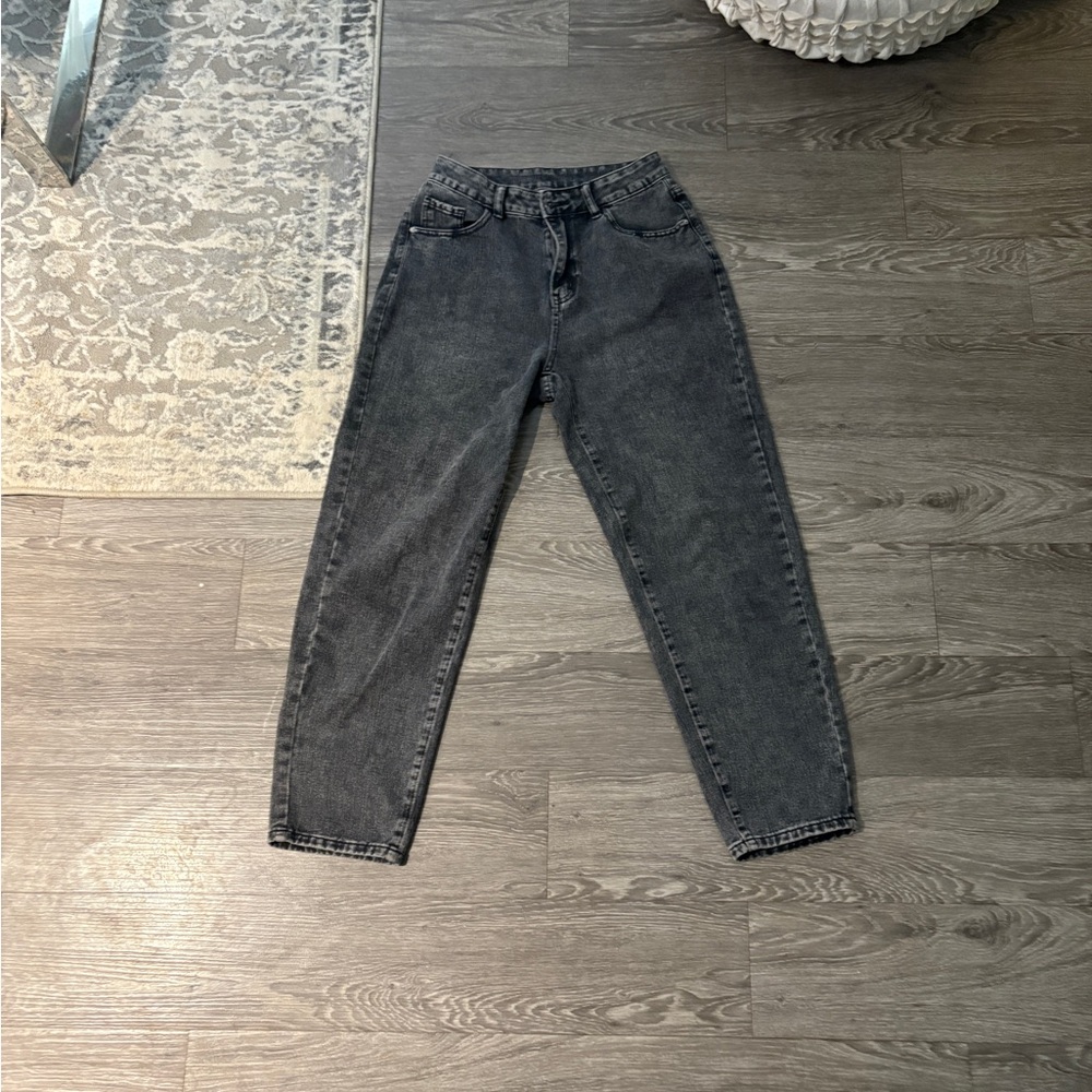 Gray Straight Leg Jeans with Washed Look